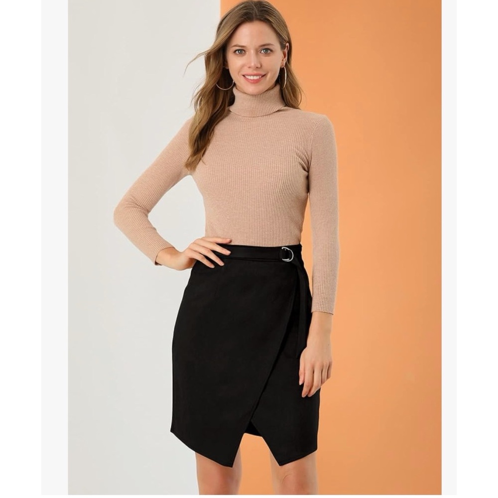 Allegra K Faux Suede Faux Wrap Skirt